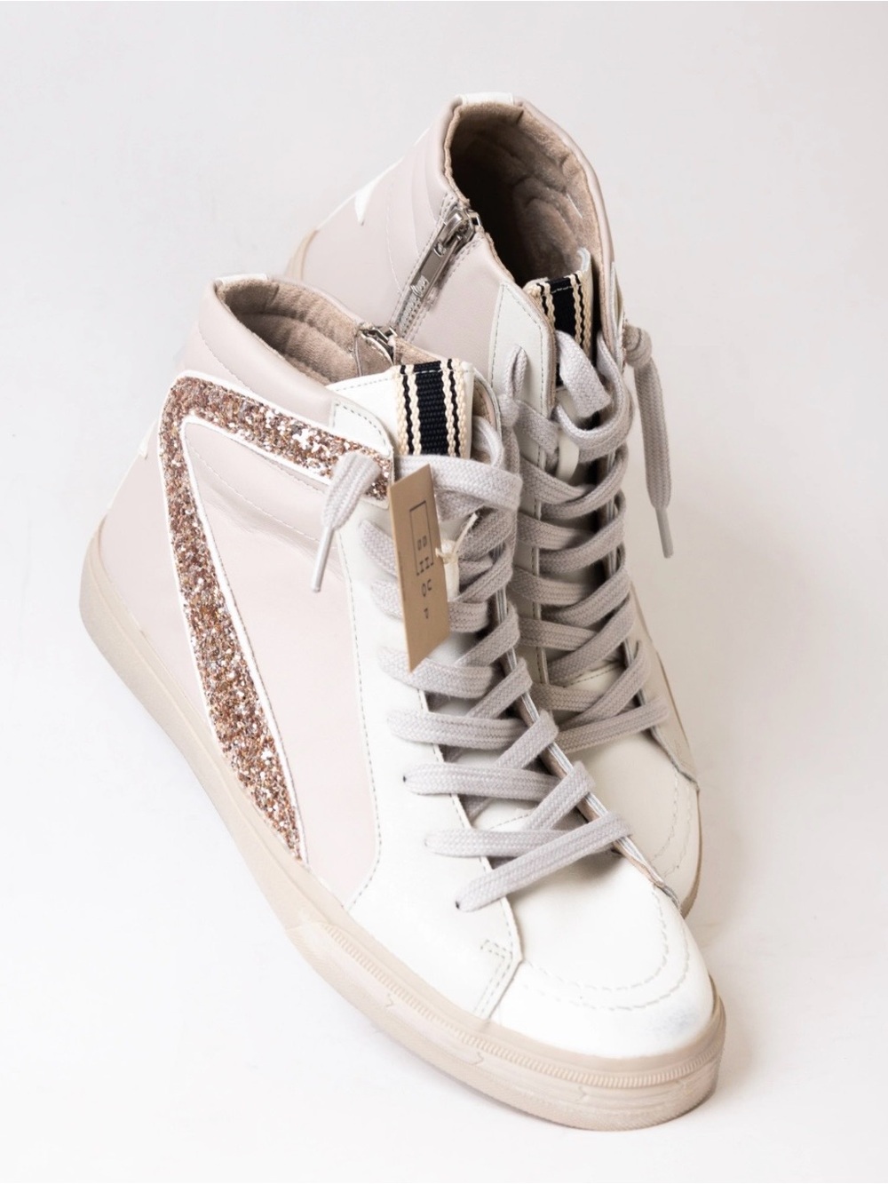 NWT! Shu Shop Rooney High Top Sneaker Glitter  Star Side zip tennis shoe 6.5
